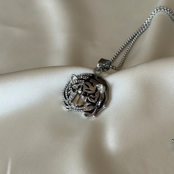 Taşlı Kaplan Kafası Kolye - Resim 2