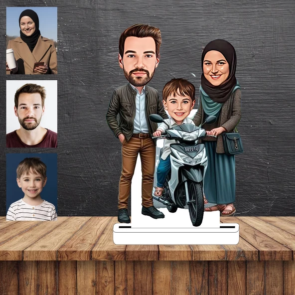 Anne-Baba-Çocuk Karikatür Figürü,Sevgiliye Hediye,Doğum Günü Hediyesi