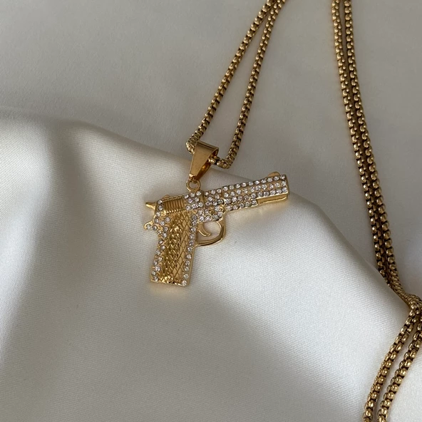 Taşlı Silah Figürlü Kolye - Resim 4