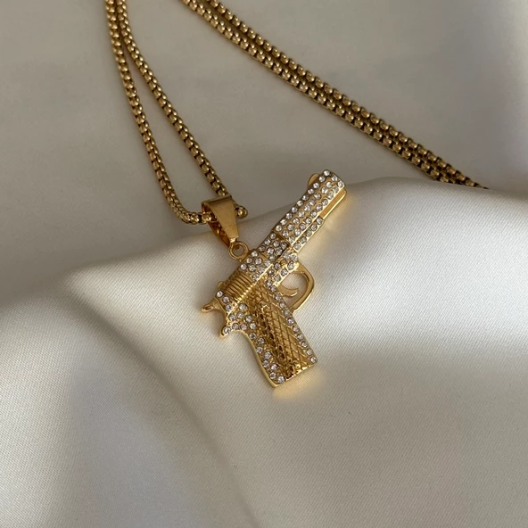 Taşlı Silah Figürlü Kolye - Resim 3