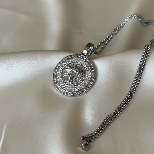 Taşlı Medusa Model Medusa Kolye - Resim 2