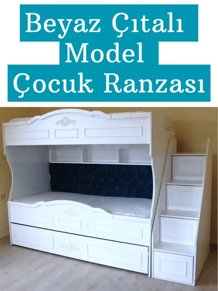 Çocuk Ranzası (Beyaz - Çıtalı Model) - 4