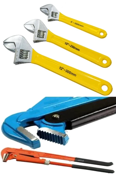 Kurbağacık Ingiliz Anahtarı Seti Takımı 8 10 12 Ayarlı Anahtar Seti Ve 1 Lik Maşalı Boru Anahtarı ürün görseli