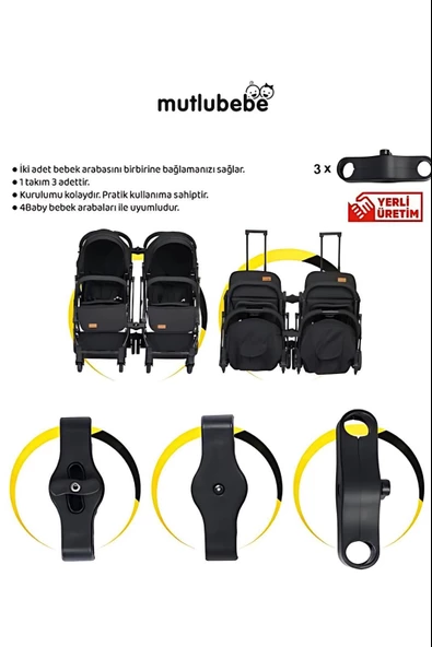 Drone Kabin Bebek Arabası İkiz Bağlantı Aparatı - 4 Baby Drone Bebek Arabalarını Birleştiren Pratik Bağlantı Kiti - 5