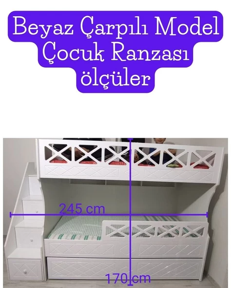 Beyaz Çarpılı Model Çocuk Ranzası - 2