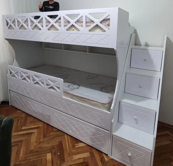 Beyaz Çarpılı Model Çocuk Ranzası - 4