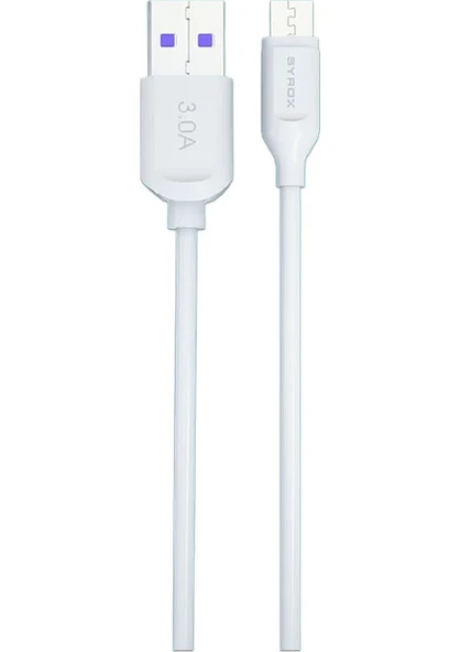 Syrox C108 Micro USB Hızlı Şarj ve Data Kablosu 1mt 3.0A 18W Beyaz Rengli (Color White)