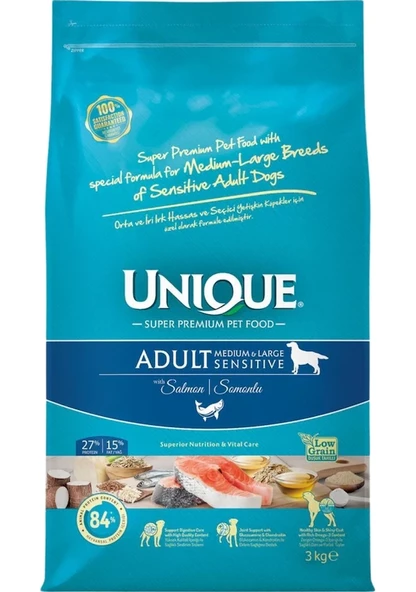 Unique Sensitive Somonlu Orta ve Büyük Irk Yetişkin Köpek Maması 3 KG