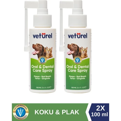 Veturel Ağız ve Diş Bakım Spreyi 2x100ml Kedi Ağız Kokusu Giderici Köpek Ağız Kokusu Plak Tartar