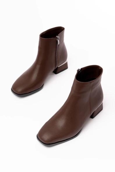 Kahverengi Topuklu Fermuarlı Günlük Kadın Bot - 4