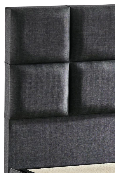 Star Baza ve Başlık Seti 100x200 cm Tek Kişilik Antrasit Keten Kumaşlı Lüks Baza ve Başlık Takımı - Resim 6