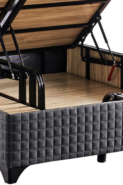 Star Baza ve Başlık Seti 140x190 cm Çift Kişilik Antrasit Keten Kumaşlı Lüks Baza ve Başlık Takımı - Resim 8