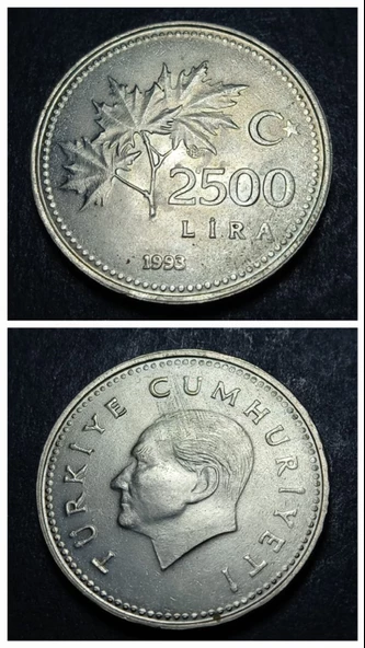 Escoines Koleksiyon 2500 Lira 1993 - Nadir çıkar ÇİL eski madeni para - 399636702348ec3edd