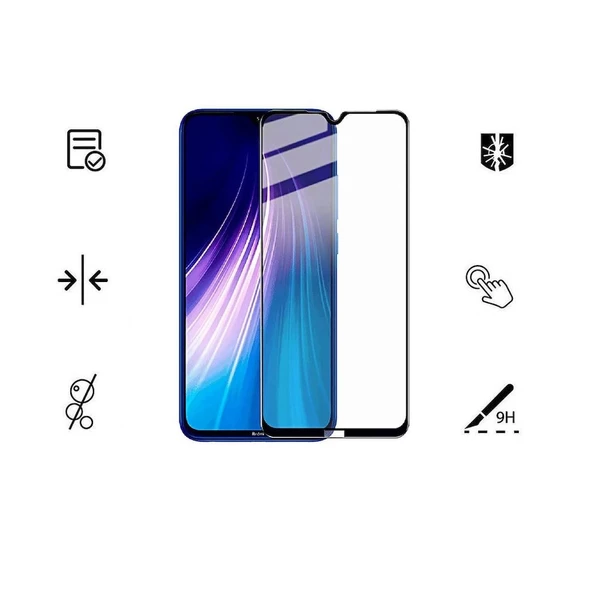 Xiaomi Redmi Note 8  İle Uyumlu Kırılmaz Cam 9D Tam Kapatan Süper Glass