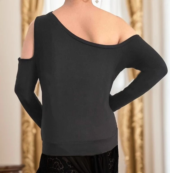 Kadın Uzun Kollu Tek Omuz Kalın Askı Detay Viskon Bluz - 8