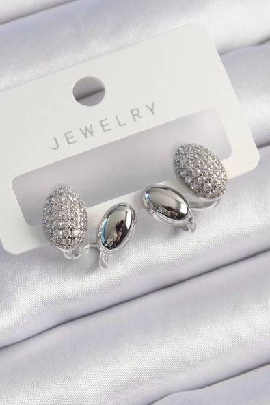 Pirinç Gümüş Renk Zirkon Taşlı Kadın Küpe ürün görseli 1