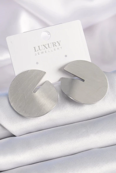 Pirinç Gümüş Renk Daire Plaka Model Kadın Küpe ürün görseli 1