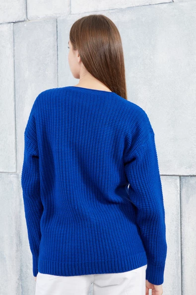 Lugmo Kadın Triko Hırka Çiçek Standart Beden Saks - 8