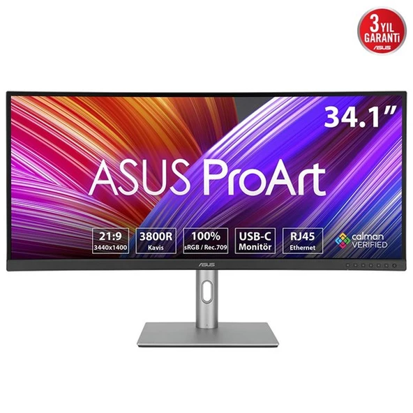 ASUS 34" VA PROART PA34VCNV 5MS 60HZ HDMI-DP KAVISLI GRAFİK TASARIM MONİTÖRÜ 3440X1440 ürün görseli
