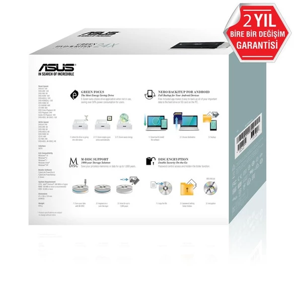 Asus Drw-24D5mt 24X Dahili Dvd Yazıcı  Kutulu  M-Disc Destekli  Siyah - 2