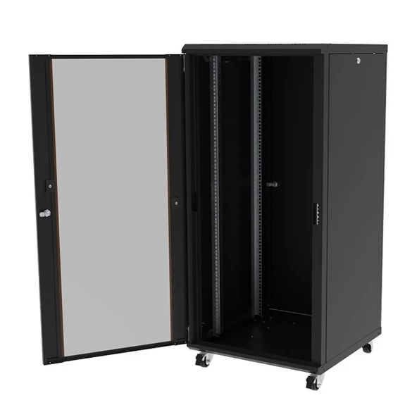 AGER 26U 600x600mm Dikili Tip Siyah Kabinet Agena AG-AN26U6060S1-CFAA-A-M1 Cam Kapak - 2