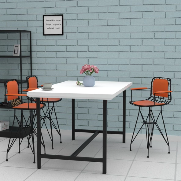 Knsz ufak boy tel bar sandalyesi 1 li uslu syhtrn kolçaklı sırt minderli 55 cm oturma yüksekliği mutfak bahçe cafe ofis ürün görseli