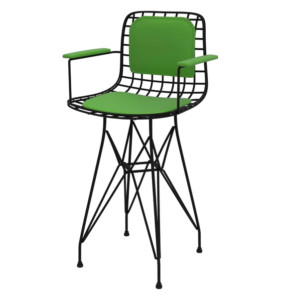 Knsz ufak boy tel bar sandalyesi 1 li uslu syhyşl kolçaklı sırt minderli 55 cm oturma yüksekliği mutfak bahçe cafe ofis - Resim 3