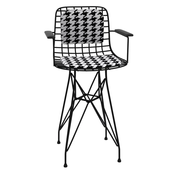 Knsz ufak boy tel bar sandalyesi 1 li uslu syhkono kolçaklı sırt minderli 55 cm oturma yüksekliği mutfak bahçe cafe ofis - Resim 2