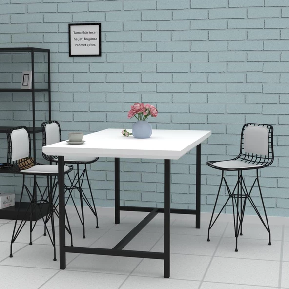 Knsz ufak boy tel bar sandalyesi 1 li uslu syhbyz sırt minderli 55 cm oturma yüksekliği mutfak bahçe cafe ofis - Resim 3