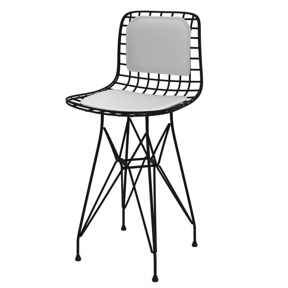 Knsz ufak boy tel bar sandalyesi 1 li uslu syhbyz sırt minderli 55 cm oturma yüksekliği mutfak bahçe cafe ofis ürün görseli