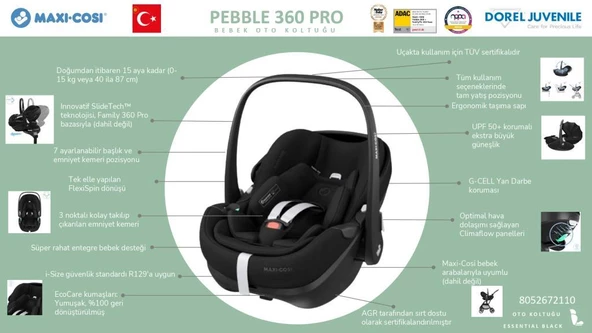 Maxi-Cosi Pebble SlideTech Tam Yatabilen 0-13 Kg Ana Kucağı ve Oto Koltuğu Twillic Truffle - 3