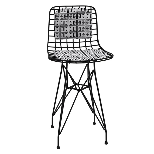 Knsz ufak boy tel bar sandalyesi 1 li uslu syhtalen sırt minderli 55 cm oturma yüksekliği mutfak bahçe cafe ofis - Resim 2