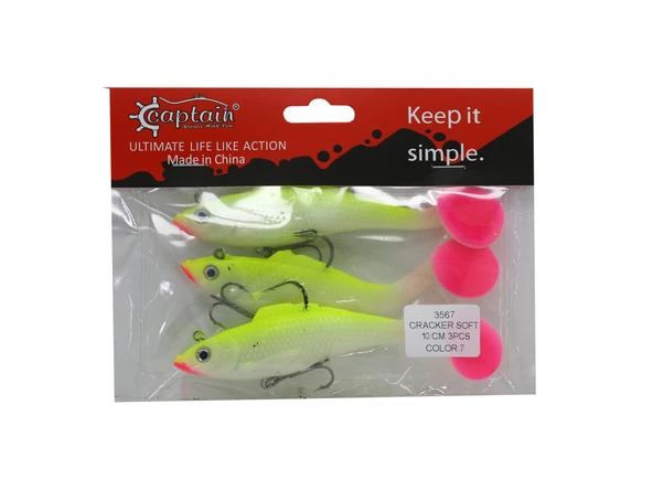 Captain 3567 Cracker Soft 10cm Levrek Turna Silikonu 3'lü Set Suni Balık 07