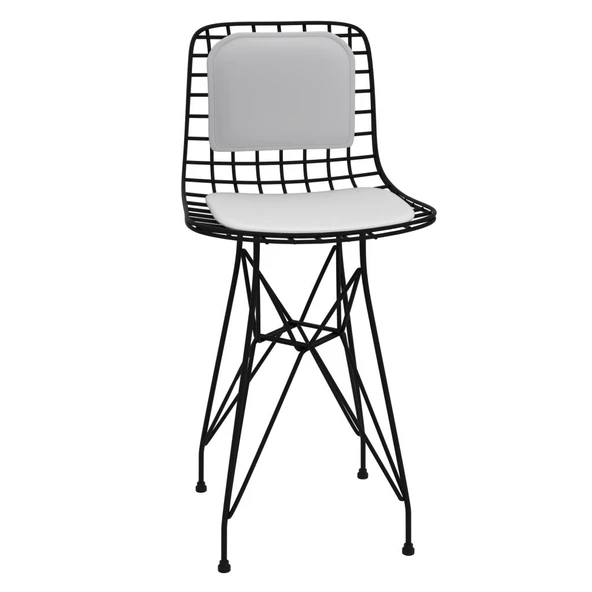 Knsz ufak boy tel bar sandalyesi 1 li uslu syhbyz sırt minderli 55 cm oturma yüksekliği mutfak bahçe cafe ofis - Resim 2