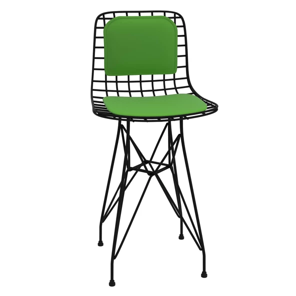 Knsz ufak boy tel bar sandalyesi 1 li uslu syhyşl sırt minderli 55 cm oturma yüksekliği mutfak bahçe cafe ofis - Resim 4