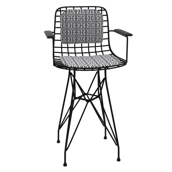 Knsz ufak boy tel bar sandalyesi 1 li uslu syhtalen kolçaklı sırt minderli 55 cm oturma yüksekliği mutfak bahçe cafe ofis - Resim 2