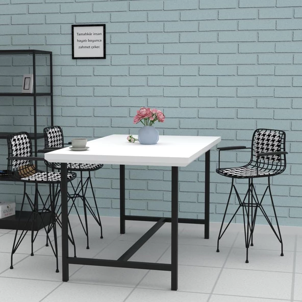 Knsz ufak boy tel bar sandalyesi 1 li uslu syhkono kolçaklı sırt minderli 55 cm oturma yüksekliği mutfak bahçe cafe ofis - Resim 3