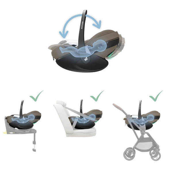 Maxi-Cosi Pebble SlideTech Tam Yatabilen 0-13 Kg Ana Kucağı ve Oto Koltuğu Twillic Truffle - 9