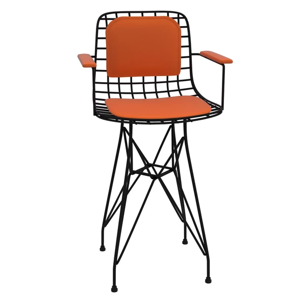 Knsz ufak boy tel bar sandalyesi 1 li uslu syhtrn kolçaklı sırt minderli 55 cm oturma yüksekliği mutfak bahçe cafe ofis - Resim 2