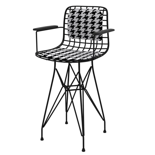 Knsz ufak boy tel bar sandalyesi 1 li uslu syhkono kolçaklı sırt minderli 55 cm oturma yüksekliği mutfak bahçe cafe ofis ürün görseli 1