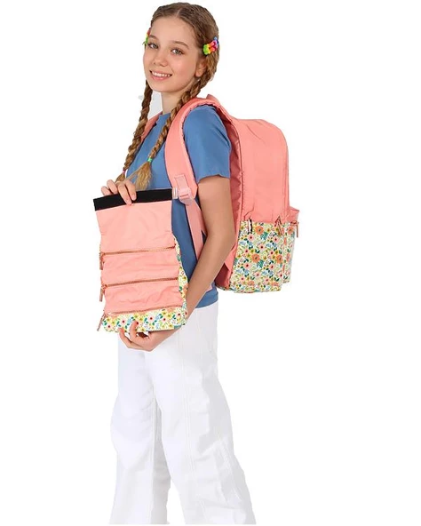 Kaukko Soft Floral Surprise Kalem Çantası Salmon K2671 - 3