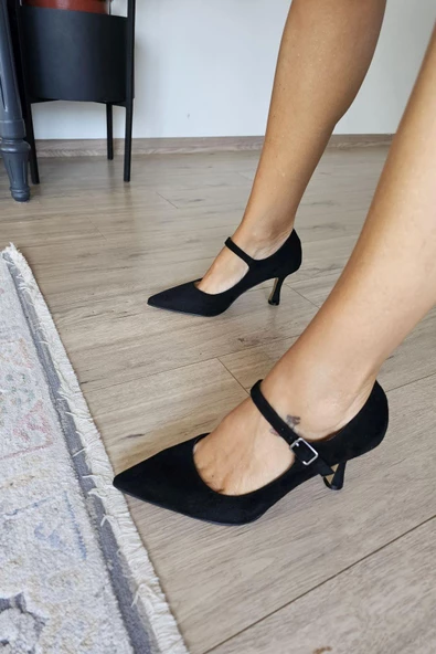 10 1103 Topukla Kadın Bilekden Bağlamalı Kısa Topuklu Sivri Burun Ayakkabı - 7