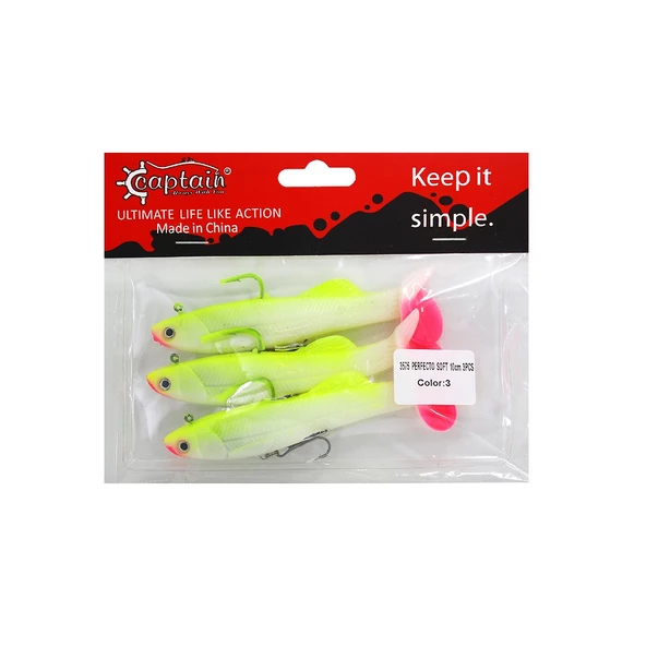 Captain 3575 Perfecto Soft 10cm Turna Silikonu 3'lü Paket Suni Balık 03 ürün görseli 1