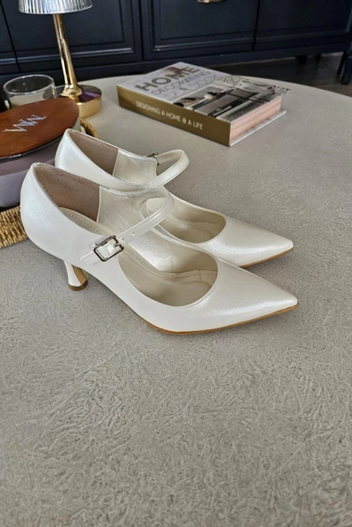 10 1103 Topukla Kadın Bilekden Bağlamalı Kısa Topuklu Sivri Burun Ayakkabı - 4