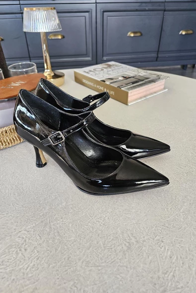 10 1103 Topukla Kadın Bilekden Bağlamalı Kısa Topuklu Sivri Burun Ayakkabı - 12