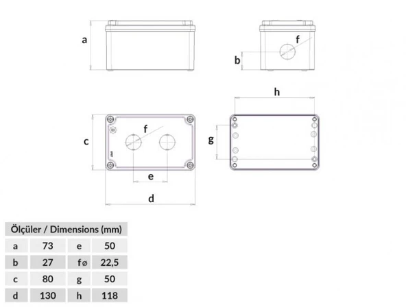 Bemis IP67 80x130x73 mm İkili Alüminyum Buton Kutusu BT4-2001-0007 - 2