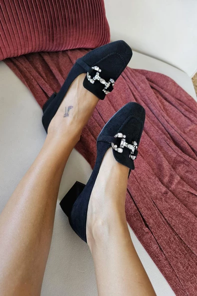 10 031T Topukla Kadın Toka Detaylı Kalın Topuklu Loafer Günlük Şık Ayakkabı - 5