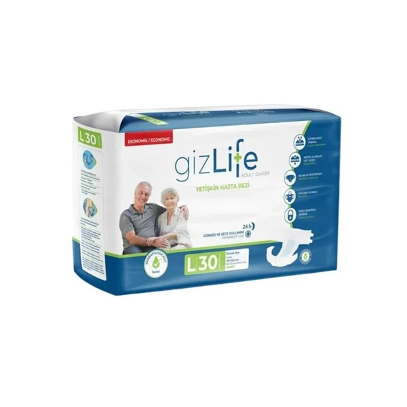 GIZLIFE Bel Bantlı Yetişkin Hasta Bezi Büyük Boy L 120 Adet - 2