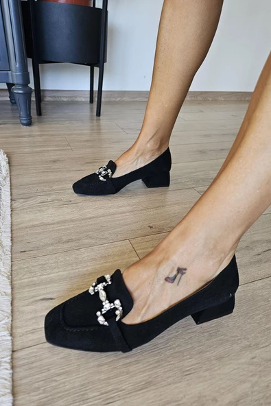 10 031T Topukla Kadın Toka Detaylı Kalın Topuklu Loafer Günlük Şık Ayakkabı - 6