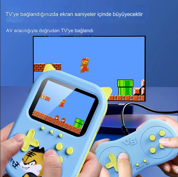 QASUL 3.5 inç 500 Taşınabilir Çift El Oyuncu Mini Retro Konsolu TV Oyunu Kutusu Klasik - 4